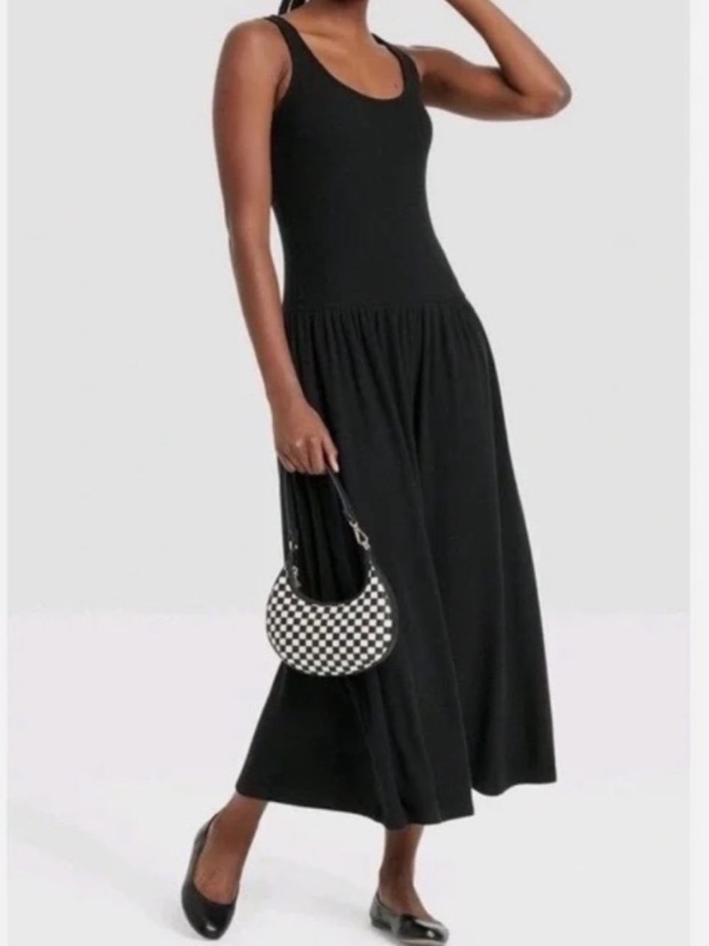 Universal Thread Women’s Drop Waist Ribbed Knit Black Midi Dress NWT